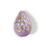 Plastic Engraved Bead - Pear 27x18MM GOLD on LILAC