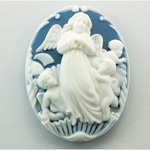Plastic Cameo - Angel Oval 40x30MM WHITE ON ROYAL BLUE