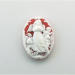 Plastic Cameo - Angel Oval 25x18MM WHITE ON RUBY