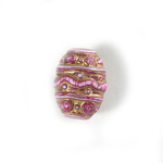 Plastic Engraved Bead - Barrel 20x15MM GOLD on PINK
