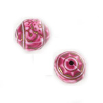 Plastic Engraved Bead - Fancy Round 15MM GOLD on PINK