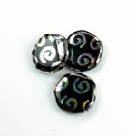 Czech Pressed Glass Bead - Smooth Flat Coin 19MM PEACOCK JET