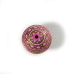 Plastic Engraved Bead - Wheel 18x15MM GOLD on PINK