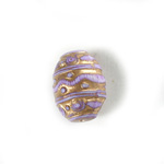 Plastic Engraved Bead - Barrel 20x15MM GOLD on LILAC