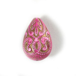 Plastic Engraved Bead - Pear 27x18MM GOLD on PINK