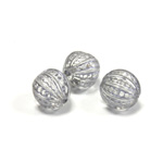 Plastic Engraved Bead - Round 12MM SILVER on CRYSTAL