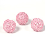 Plastic Engraved Bead - Round 14MM PINK on CRYSTAL