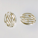 Plastic Engraved Bead - Flat Oval 20x15MM GOLD on CRYSTAL