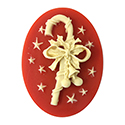 Plastic Cameo - Christmas Candy Cane Oval 40x30MM IVORY ON RED