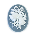 Plastic Cameo - Christmas Bells  Oval 40x30MM WHITE ON NAVY BLUE