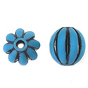 Plastic Bead Engraved Melon - Round 18MM ANTIQUE TURQUOISE
