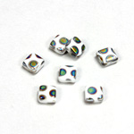 Czech Pressed Glass Bead - Smooth Flat Square 06x6MM PEACOCK CHALKWHITE