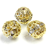 Filigree Rhinestone Ball with Center Line Crystals - 12MM CRYSTAL-GOLD