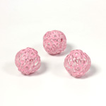 Plastic Engraved Bead - Round 12MM PINK on CRYSTAL