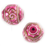 Plastic Engraved Bead - Fancy Round 22MM GOLD on PINK