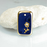 Glass Engraved Intaglio Flower Pendant with Chaton Insert - Cushion 21x13MM LAPIS with GOLD