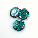 Czech Pressed Glass Bead - Smooth Flat Coin 19MM PEACOCK TEAL