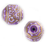 Plastic Engraved Bead - Fancy Round 22MM GOLD on LILAC