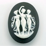 Plastic Cameo - 3 Muses Oval 40x30MM WHITE ON BLACK