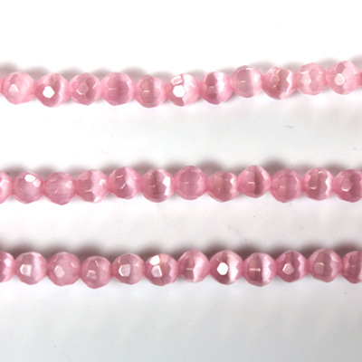 Fiber Optic Synthetic Cat's Eye Bead - Round Faceted 04MM CAT'S EYE LT PINK