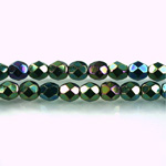 Czech Glass Fire Polish Bead - Round 06MM Full Coated IRIS GREEN