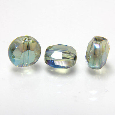 Chinese Cut Crystal Bead Side Drilled Coin - Round 08MM GREEN TRANSFER COAT