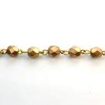 Linked Bead Chain Rosary Style with Glass Fire Polish Bead - Round 6MM MATTE GOLD-Brass