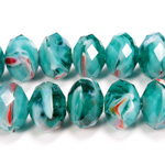 Chinese Cut Crystal Millefiori Bead - Rondelle 12MM TEAL