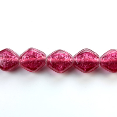 Glass Lampwork Bead - Kite Diamond Shape 13x12MM SILVER FL INLAY ROSE