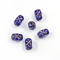 Czech Pressed Glass Engraved Bead - Rectangle 6x4MM GOLD/COBALT