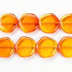 Czech Pressed Glass Bead - Smooth Flat Baroque Coin 15MM Coated ORANGE YELLOW