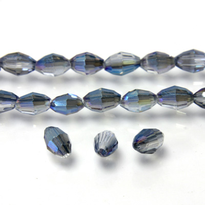 Chinese Cut Crystal Bead - Oval 06x4MM CRYSTAL HALF COATED BLUE