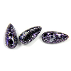 Preciosa Czech Pressed Glass 2-Hole Bead - Chilli 4x11MM JET/AGATE SILVER PURPLE