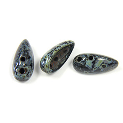 Preciosa Czech Pressed Glass 2-Hole Bead - Chilli 4x11MM BLACK TRAVERTINE