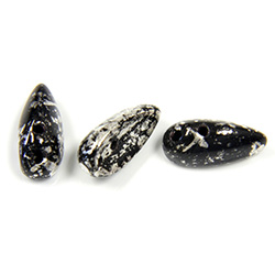 Preciosa Czech Pressed Glass 2-Hole Bead - Chilli 4x11MM JET/SILVER SPECKLE
