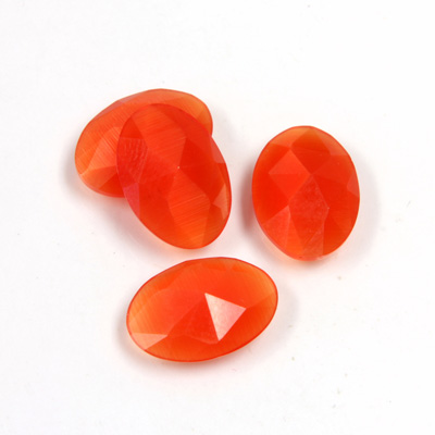 Fiber-Optic Flat Back Cabochon - Rauten Rose Oval 14x10MM CAT'S EYE ORANGE