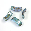 Preciosa Czech Pressed Glass 2-Hole Bead - Bow 03.5x15.5mm JET/GREEN LUMI