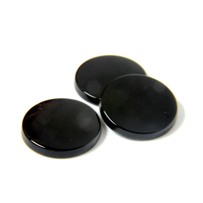 Gemstone Flat Back Single Bevel Buff Top Stone - Round 15MM BLACK ONYX