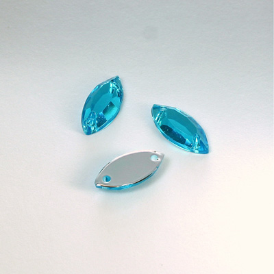 Plastic Flat Back 2-Hole Foiled Sew-On Stone - Navette 15x7MM AQUA