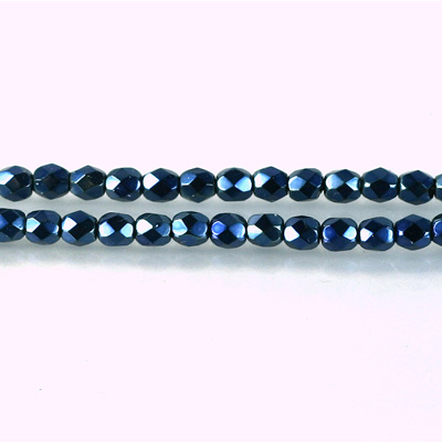 Czech Glass Pearl Faceted Fire Polish Bead - Round 04MM DK BLUE ON BLACK 72154