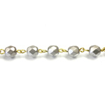 Linked Bead Chain Rosary Style with Glass Fire Polish Bead - Round 6MM MATTE SILVER-Brass