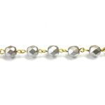 Linked Bead Chain Rosary Style with Glass Fire Polish Bead - Round 6MM MATTE SILVER-Brass