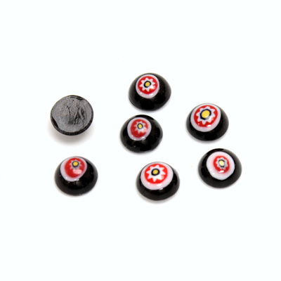 Glass Medium Dome Lampwork Cabochon - Round 07MM VENETIAN BLACK MOSAIC (04473)