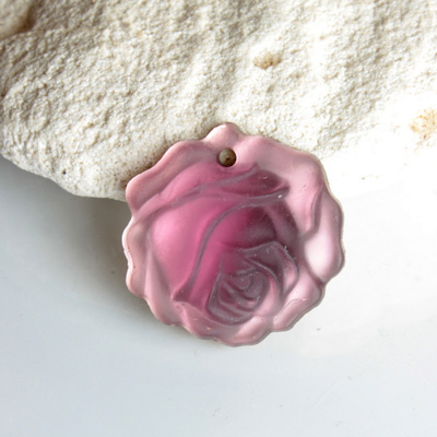 German Glass Engraved Pendant - Rose 18MM MATTE AMETHYST Foiled