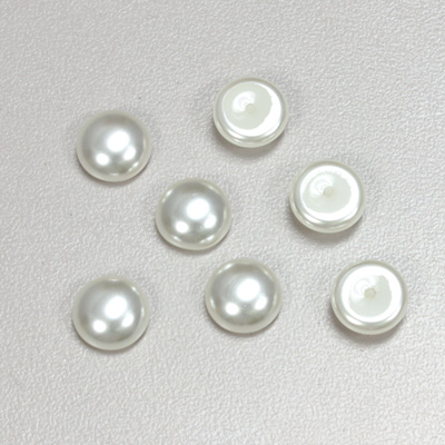 Glass Medium Dome Pearl Dipped Cabochon - Round 09MM SNOW WHITE