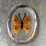 Glass Flat Back Reverse Carved Intaglio Back Butterfly Oval 40x30MM BROWN on CRYSTAL