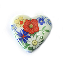German Glass Porcelain Decal Painting - Multi Flowers Heart 25x22MM CHALKWHITE BASE