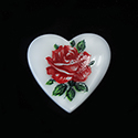 German Glass Porcelain Decal Painting - Red Rose Heart 25x22MM CHALKWHITE BASE