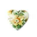 German Glass Porcelain Decal Painting - Yellow Flowers (2057) Heart 25x22mm CHALKWHITE BASE