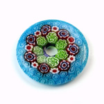 Glass Millefiori Bead - Round Donut 35MM AQUA WHITE BURGUNDY GREEN (34)